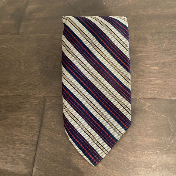 Vintage Silk Repp Tie Dawahare’s Of Kentucky Blue Red Striped Patriotic Colors - Picture 3 of 12
